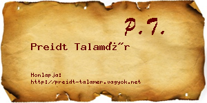 Preidt Talamér névjegykártya